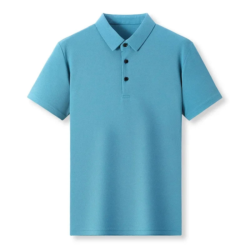 Polo Masculino Casual de Manga Curta - Estilo Waffle, Cor Sólida