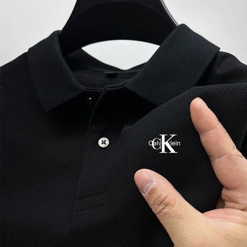 Polo Calvin Klein  Masculino de Cor Sólida - Manga Curta, Gola com Botões, Casual, Anti-borboto,